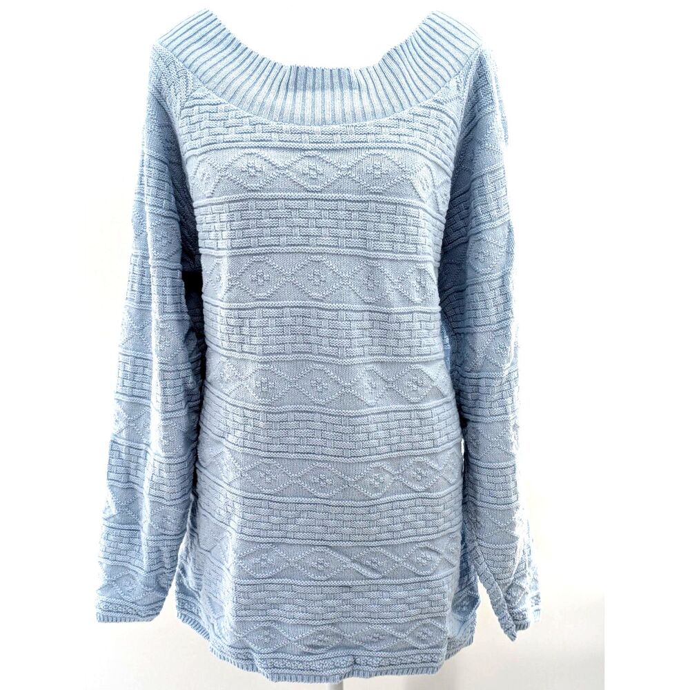 Nuggets Baby Blue Vintage Cable Knit 100% Cotton Boat Neck Sweater Size L/XL